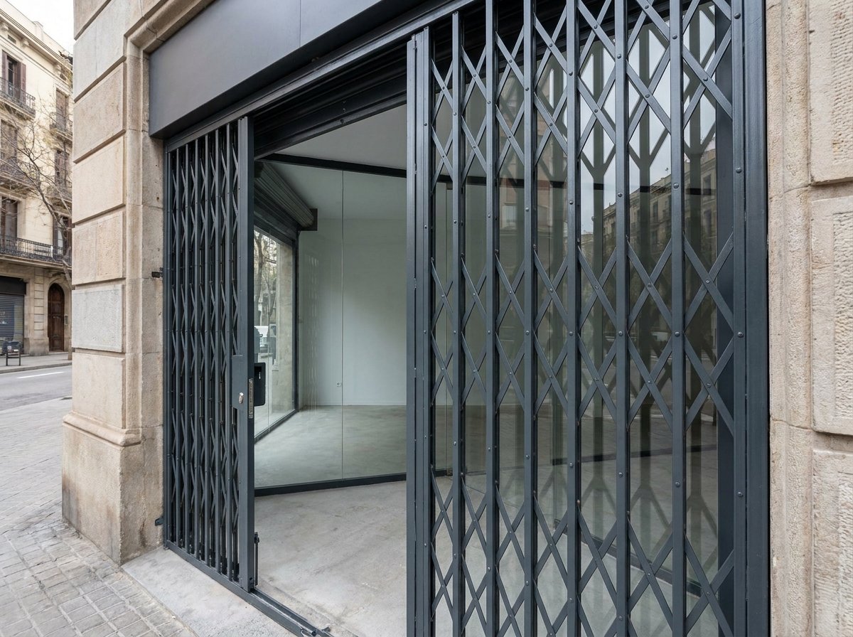 Reja de ballesta instalada en un local de Barcelona