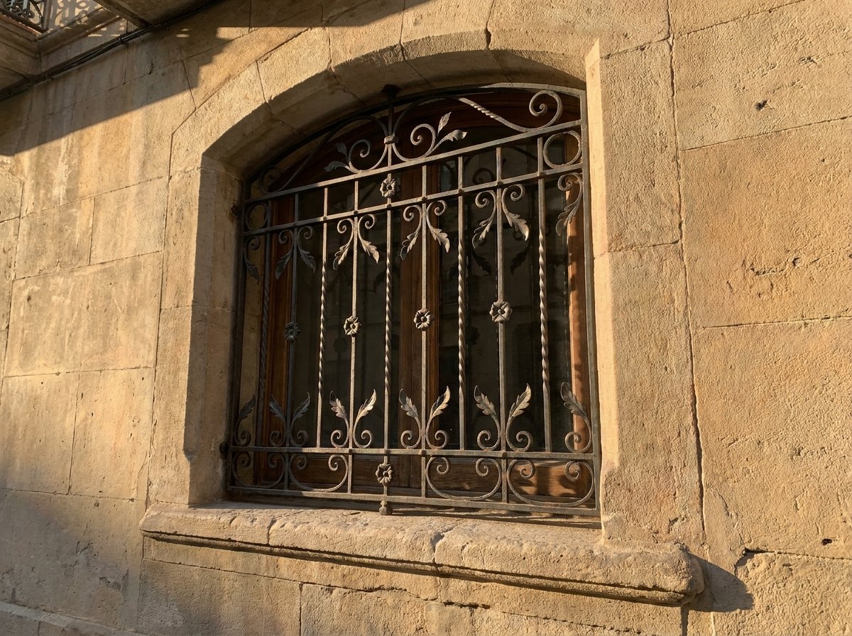 Reja decorativa de forja instalada en una ventana